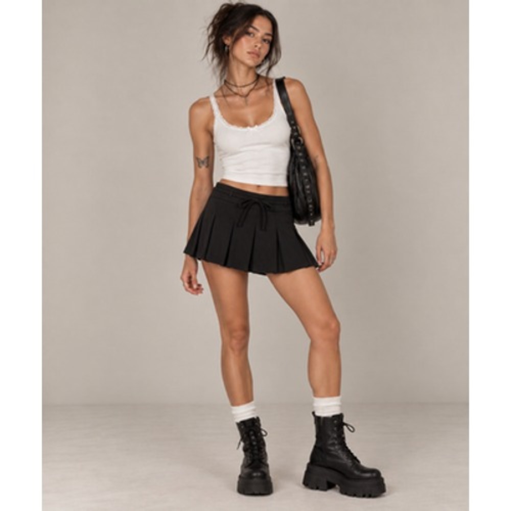 Hollister Mini Skirt Womens Large Y2K Black Pleated Skort Lined Preppy Grunge